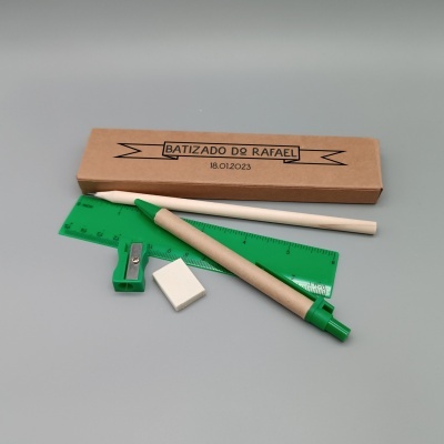 Material de escritório com caixa personalizada para batizado e acessórios de escrita