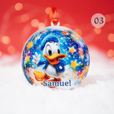 Bola de Natal azul com personagem do Pateta e nome Samuel
