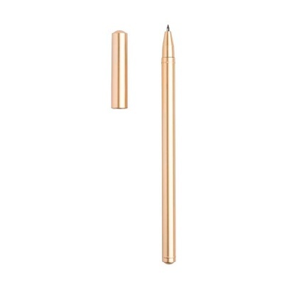 Caneta metálica cor de rose gold com tampa ao lado