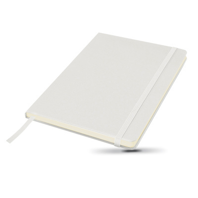 Caderno branco com elástico e fita marcador