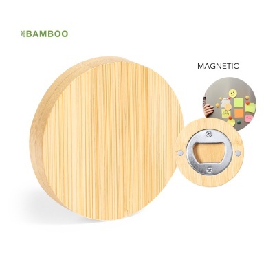 Abridor de garrafas de bambu redondo com detalhe metálico