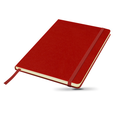 Caderno vermelho com elástico e marcador de fita