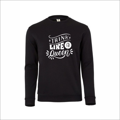 Sweatshirt preta com texto branco THINK LIKE A Queen