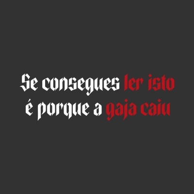 Texto gótico branco e vermelho sobre fundo cinza escuro