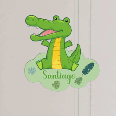 Decoração de parede de crocodilo verde com texto Santiago