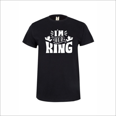 T-shirt preta com estampado branco IM HER KING e coroas