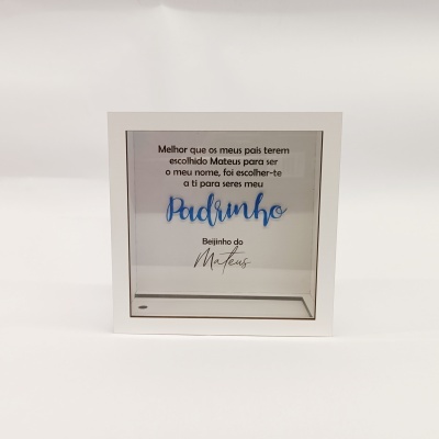 Quadro com texto dedicado ao padrinho, nome Mateus