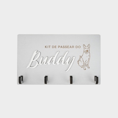 Painel com texto KIT DE PASSEAR DO Buddy e ilustração de cão sentada