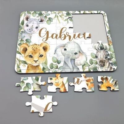 Quebra-cabeças infantil com animais e nome Gabriel