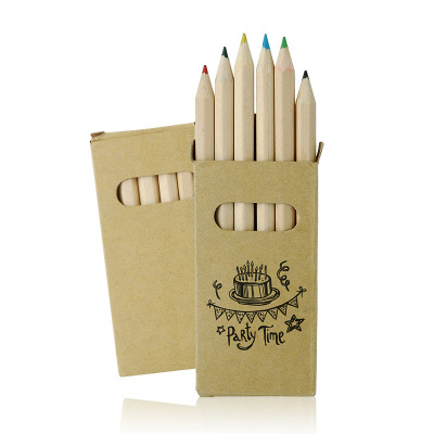 Lápis de cor pequenos em caixa de cartão com desenho e texto Party Time
