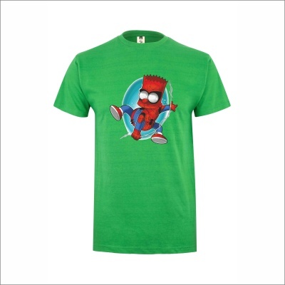 T-shirt verde com personagem animado vestido de Homem-Aranha
