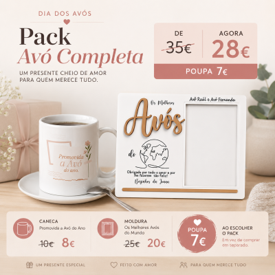 Pack Avó Completa com caneca e moldura personalizável para Dia dos Avós