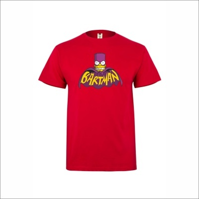 T-shirt vermelha com Bartman dos Simpsons e texto BARTMAN