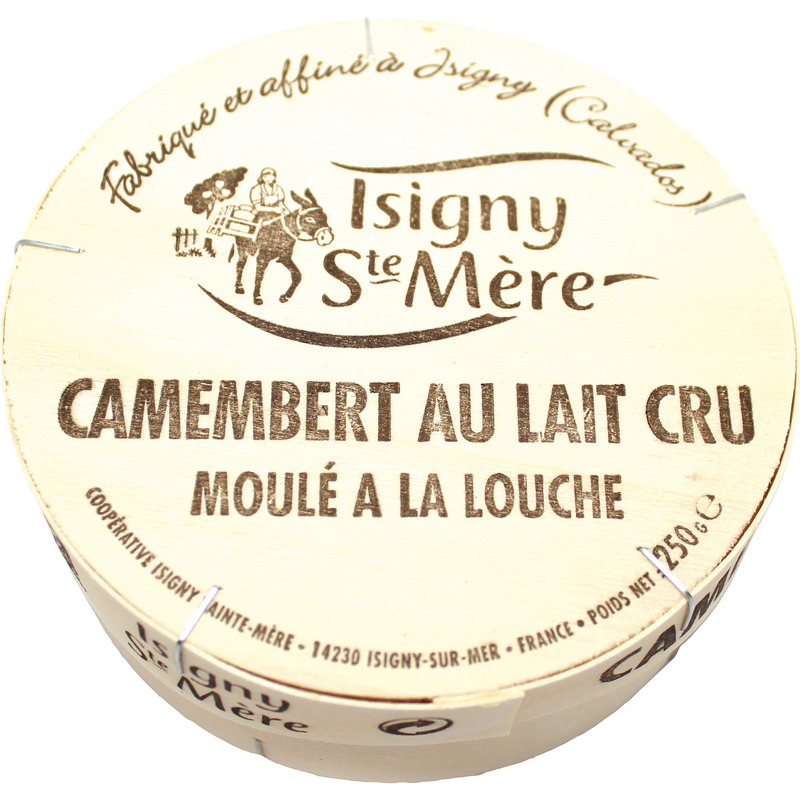 Embalagem redonda de madeira clara para queijo Camembert Isigny Sainte-Mère