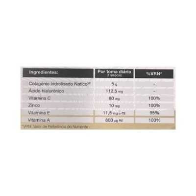 Tabela de ingredientes e valores nutricionais de suplemento alimentar em português.