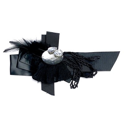 Acessório de moda preto com penas e strass