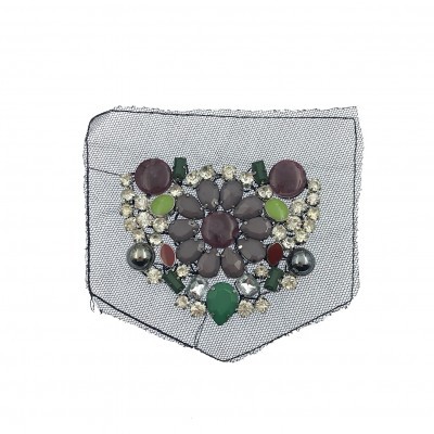 Acessório com pedras coloridas em rede preta para vestuário