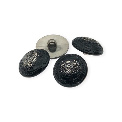 Botões decorativos pretos com relevo e base metálica