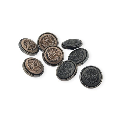 Oito botões redondos com padrão floral em relevo, cores preta e castanha