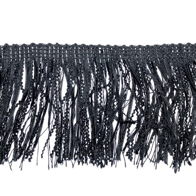 Franja decorativa preta em diferentes texturas, fundo branco