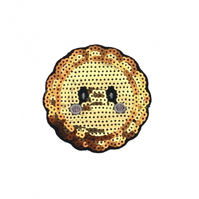 Patch redondo de lantejoulas douradas com carinha estilizada