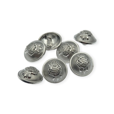 Botões metálicos prateados com gravação de escudo heráldico