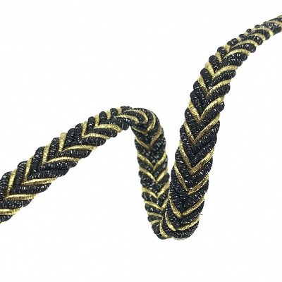 Cordão trançado preto e dourado com brilho em fundo branco