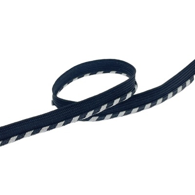 Fita têxtil azul escura com riscas brancas