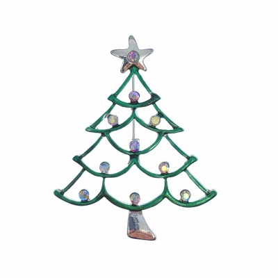Broche árvore de Natal verde com pedras brilhantes e estrela prateada