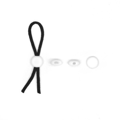 Acessórios para máscara mostrando elástico preto e fixadores transparentes