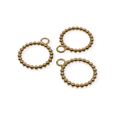 Três argolas douradas esféricas para pendurar