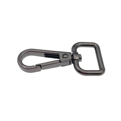 Mosquetão metálico cinza escuro com fecho de mola