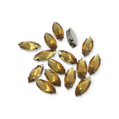 Pedras decorativas âmbar em vidro facetado com bisel metálico prateado