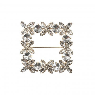 Broche quadrado dourado com pedras translúcidas brilhantes em padrão floral