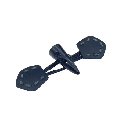 Fecho toggle preto com abas de tecido e cordão