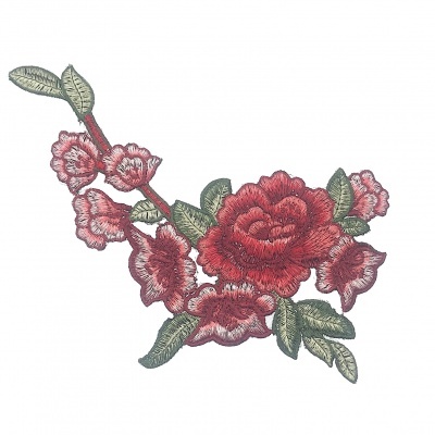 aplicação de tecido bordado floral vermelho e verde