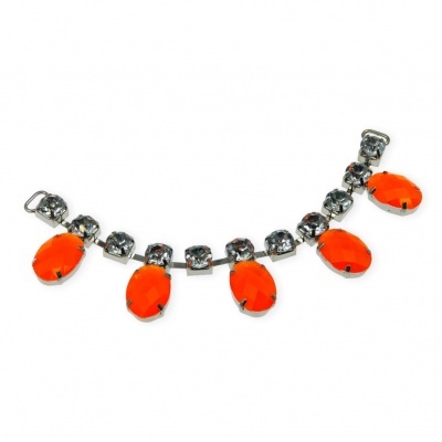 Pulseira com pedras laranja e cristal em metal prateado