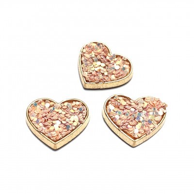 Botões em forma de coração com lantejoulas cor-de-rosa