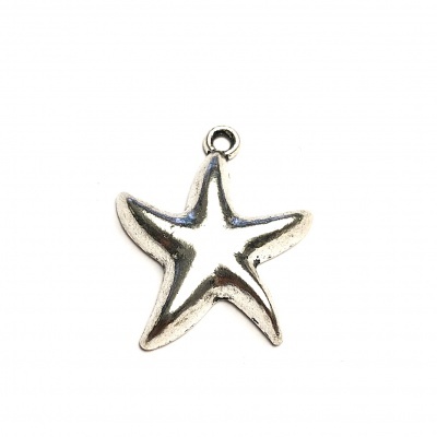 Pingente estrela do mar metálica prateada com argola
