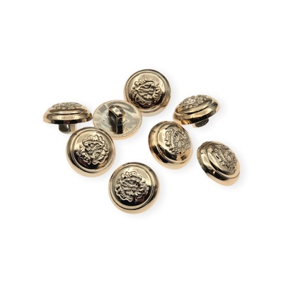 Botões metálicos dourados com brasão em relevo