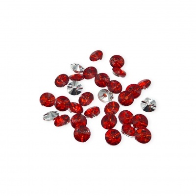 botões pequenos vermelhos translúcidos com parte traseira metálica prateada