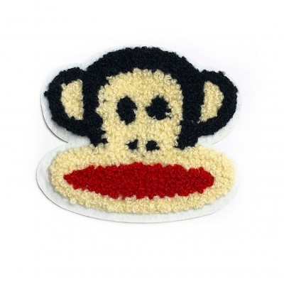 Adesivo de rosto de macaco em tecido felpudo preto, creme e vermelho