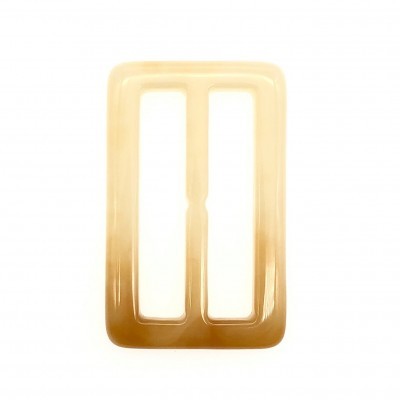 Fivela retangular bege translúcida com duas ranhuras verticais