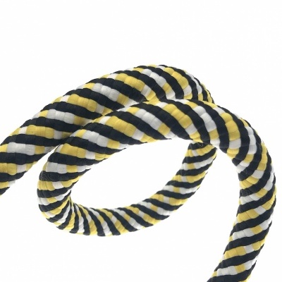 Corda decorativa trançada em amarelo, branco e preto