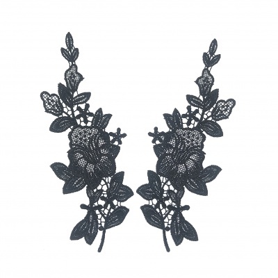 Apliques de renda pretos com padrão floral