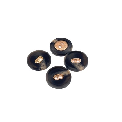 Botões redondos pretos e castanhos com dois orifícios ovais no centro