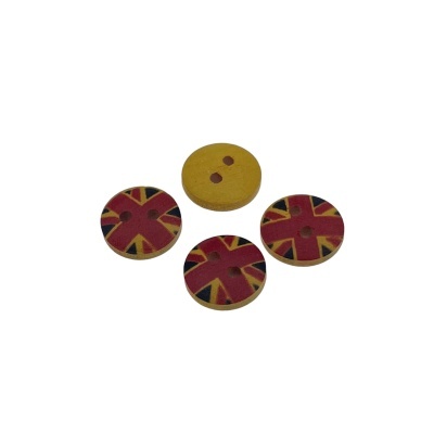 Botões redondos de madeira com padrão de bandeira e cor amarela