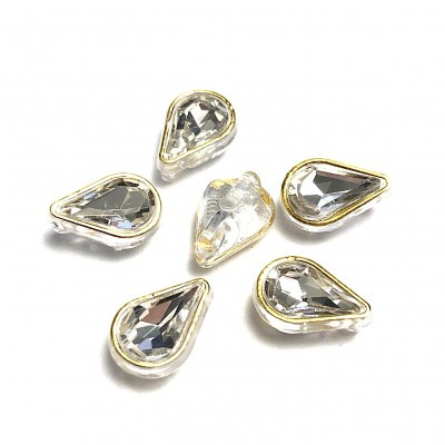 Seis contas gota transparentes com borda dourada