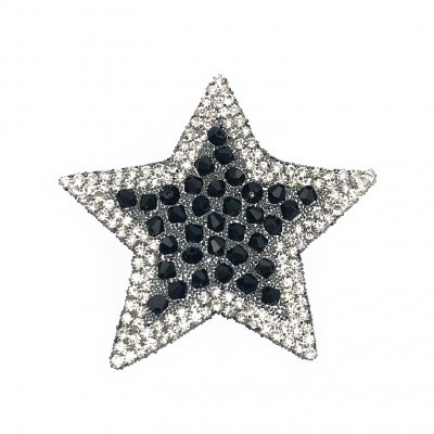 Estrela decorativa com brilhantes transparentes e pedras pretas