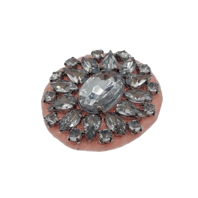 Broche redondo com pedras brilhantes cinzentas